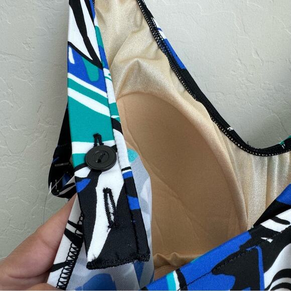 Maxine Of Hollywood Swim One Piece Blue Green Black White Tropical Leah NWT - Picture 9 of 13